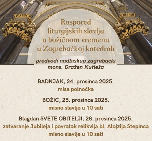 Raspored liturgijskih slavlja koja predvode Nadbiskup, Kardinal i pomoćni biskupi